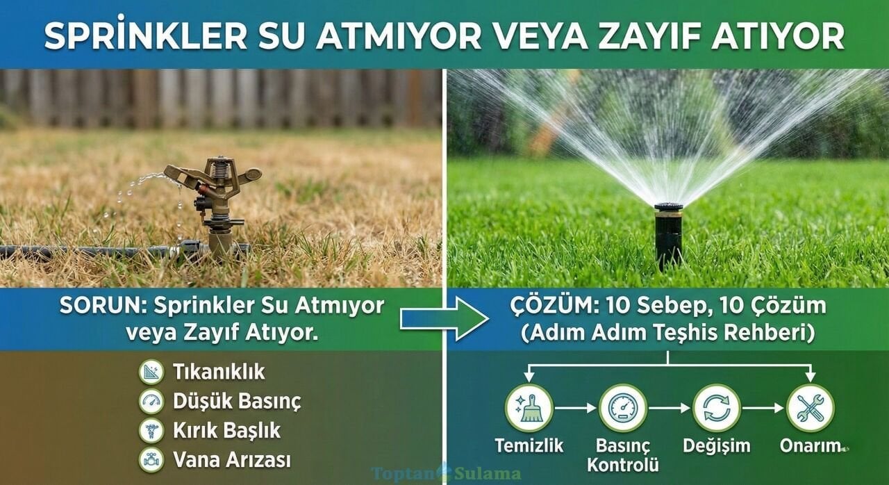 Sprinkler Su Atmıyor veya Zayıf Atıyor: 10 Sebep, 10 Çözüm (Adım Adım Teşhis Rehberi)