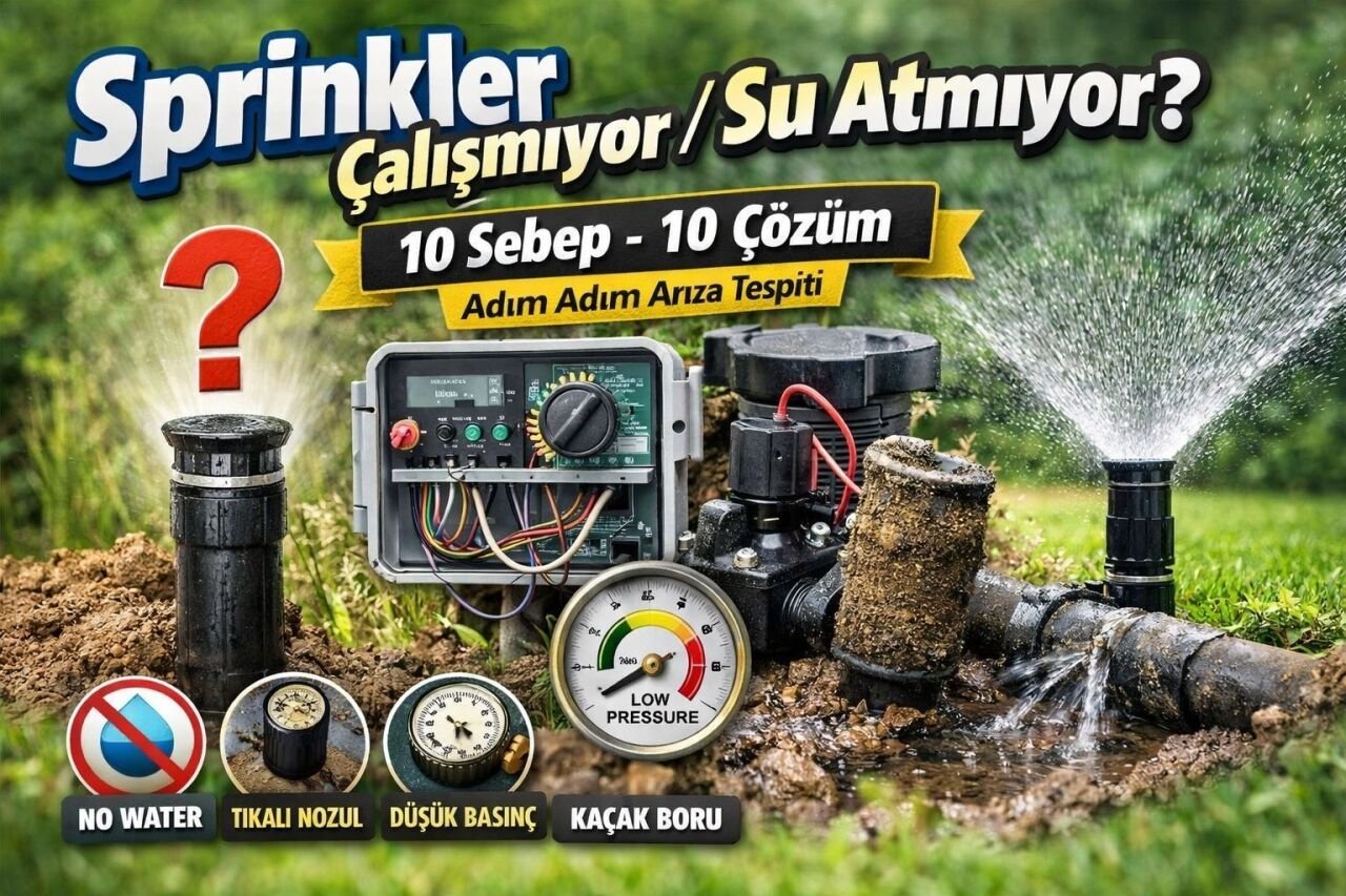 Sprinkler Çalışmıyor / Su Atmıyor: 10 Sebep, 10 Çözüm (Adım Adım Arıza Tespiti)