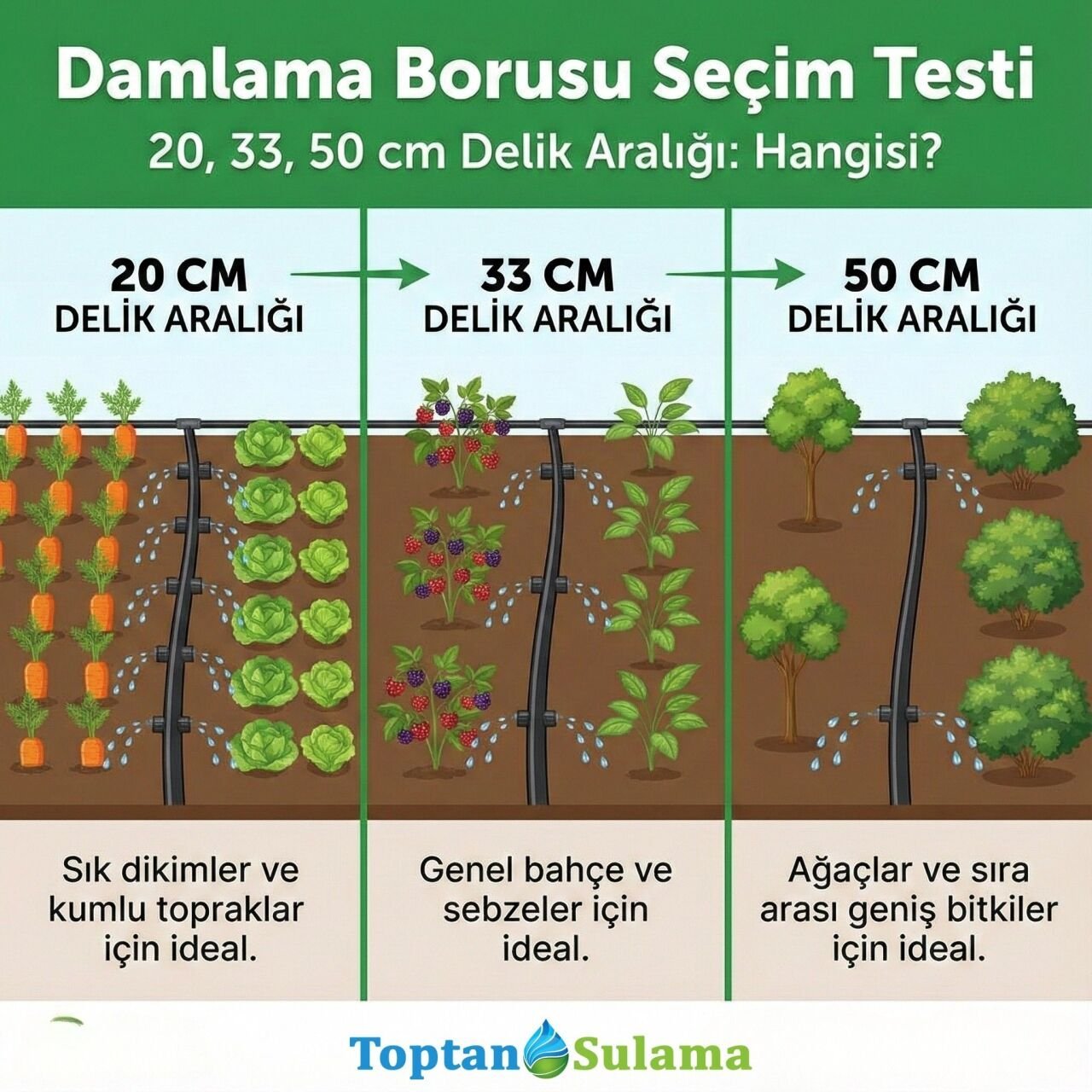 Damlama Borusu Seçim Testi: 20 / 33 / 50 cm Delik Aralığı Hangisi?
