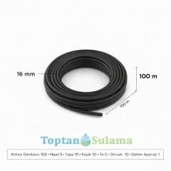 16 mm Düz Damlama Seti 100 m – 100 Adet Kırmızı Damlatıcılı, Delme Aparatlı (Bahçe/Sera)