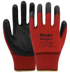 Beybi PN5 Zebra Nitril Kaplama Montaj Eldiveni Kırmızı